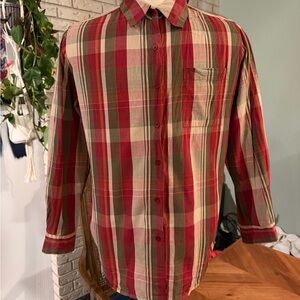 Vintage Plaid Button-Up Shirt | Burgundy & Olive | Men’s L (Estimated)